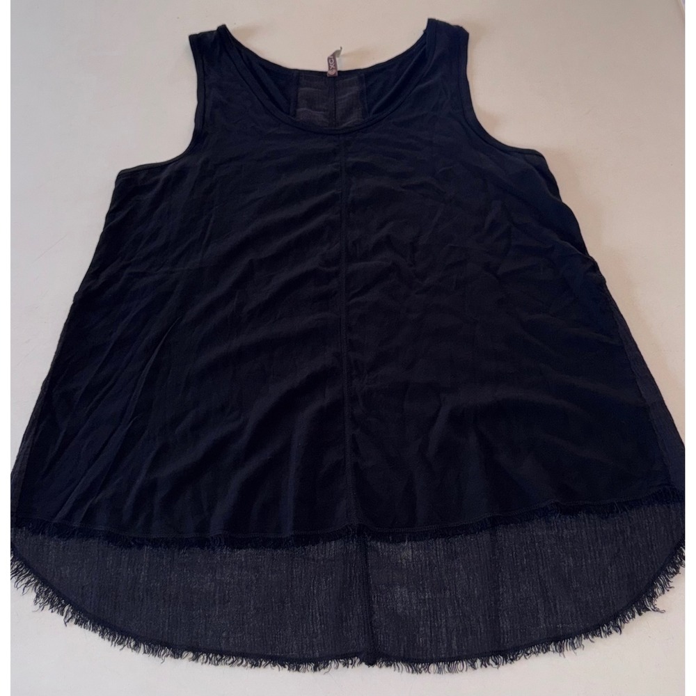 XCVI Women Black Mixed Media High Low Boho Fringe Tank Top Linen Blend Small